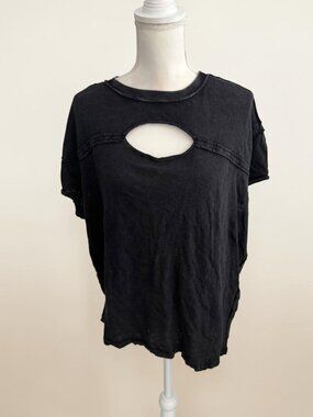 WE THE FREE Black Cutout Short Sleeve Top Size Medium